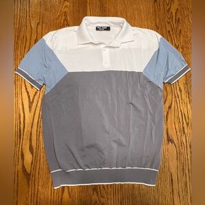 Paul Jones Colorblock Polo Golf Shirt – White/Grey/Blue – Size S